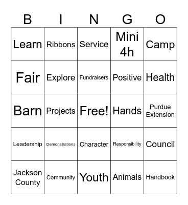 4h Bingo Card