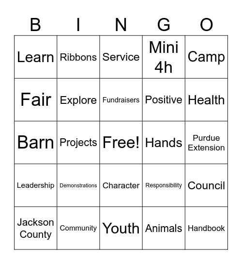 4h Bingo Card