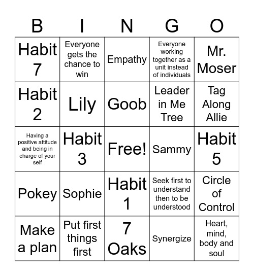 7 Habits Bingo Card