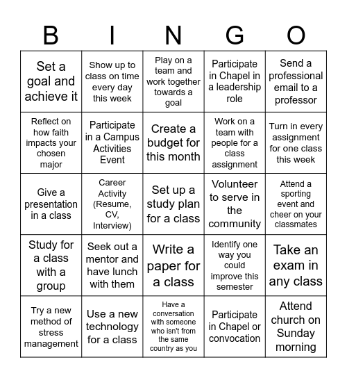 ConnectU Bingo Card