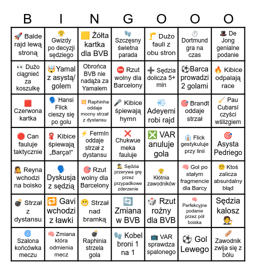 🏆FC Barcelona vs Borussia Dortmund🏆 Bingo Card