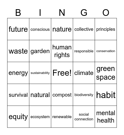 Sustainability Bingo Card