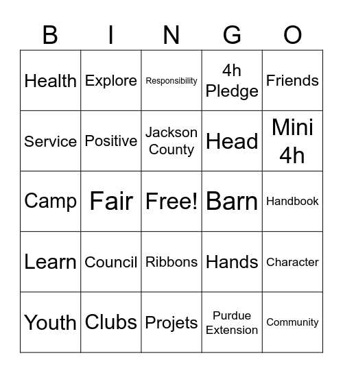 4h Bingo Card