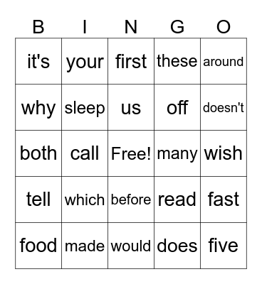 Phonics BINGO Card
