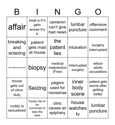 House Md bingo Card