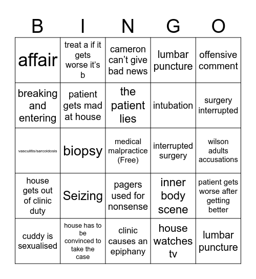 House Md bingo Card