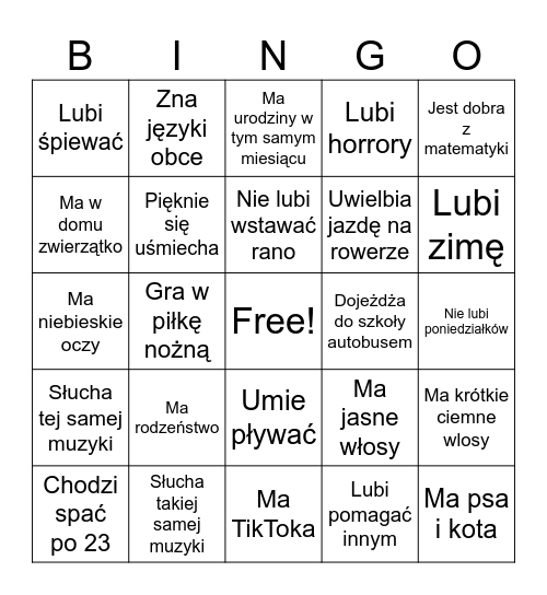 Znajdź osobę, która Bingo Card