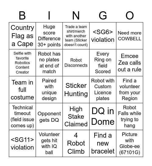 Vex Worlds 2025 Bingo Card