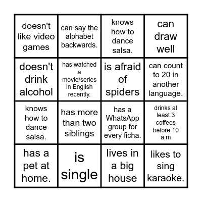 FIND SOMEONE WHO - PRESENT SIMPLE Bingo Card