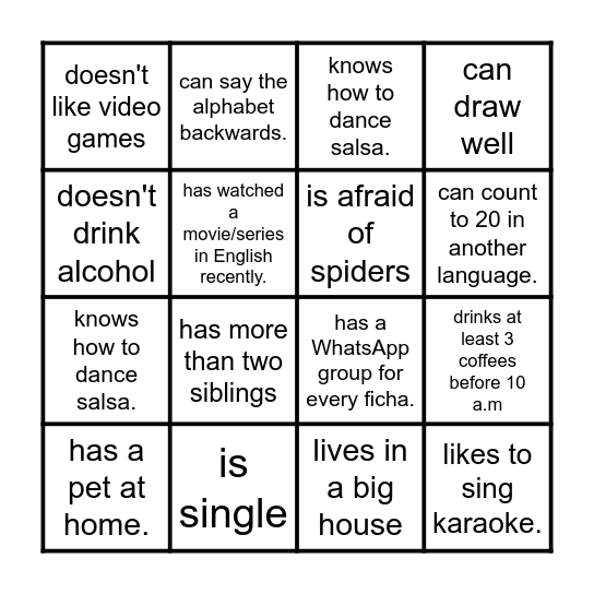 FIND SOMEONE WHO - PRESENT SIMPLE Bingo Card