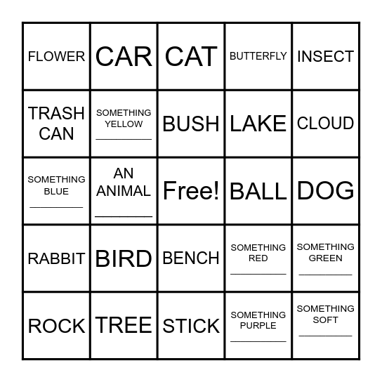 I SEE A ... Bingo Card