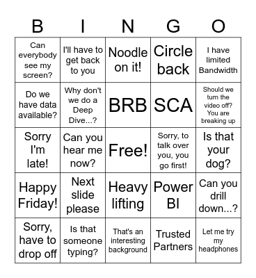 SC Work Bingo Card