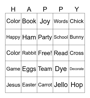 Rose Hill Easter Bingo Card