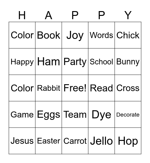 Rose Hill Easter Bingo Card
