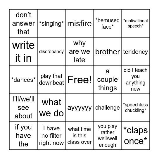 Schiffler Bingo Card