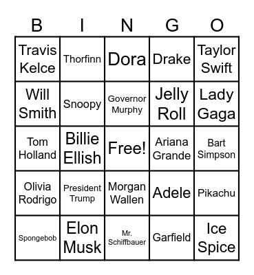 Celebrity Bingo Card
