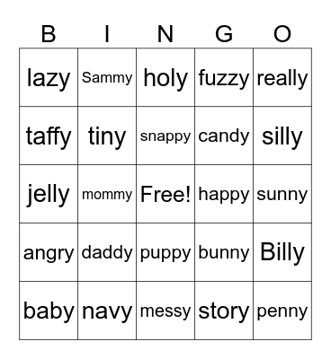 Y as E Bingo Card