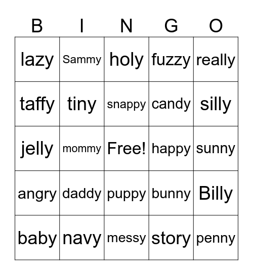Y as E Bingo Card