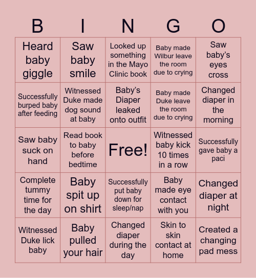 Baby Bingo Card