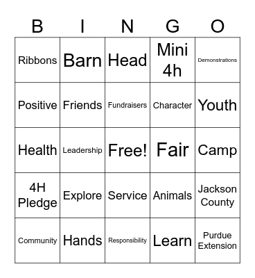 4H Bingo Card