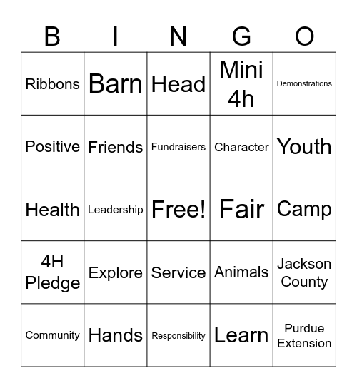 4H Bingo Card