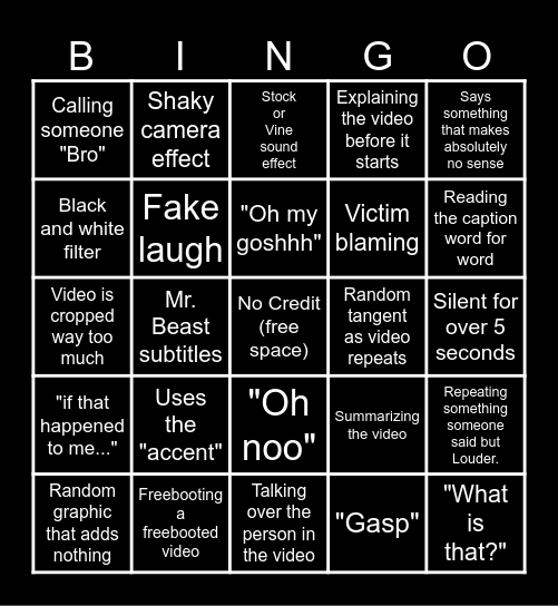 Sssniperwolf Bingo Card