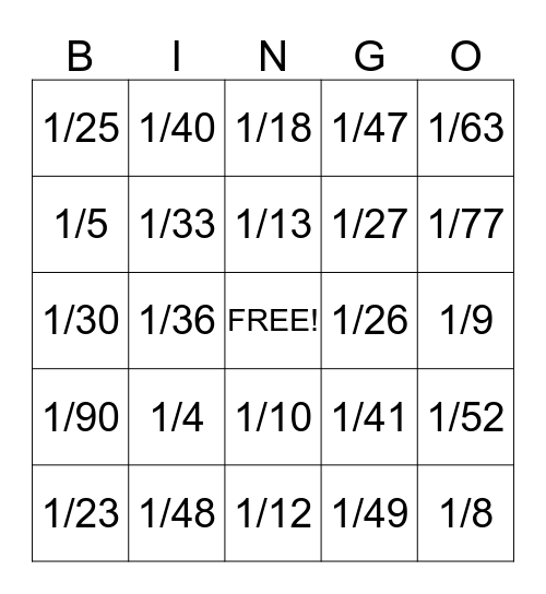 Fraction Bingo!! Bingo Card