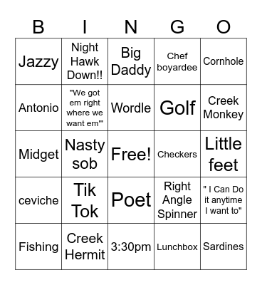 Bill's Retirement Bingo Card