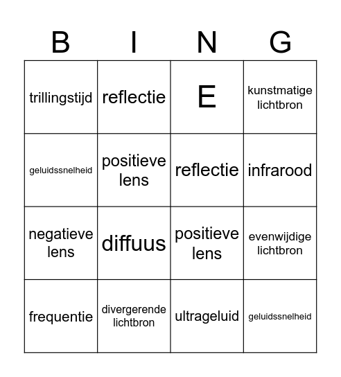 licht en geluid Bingo Card