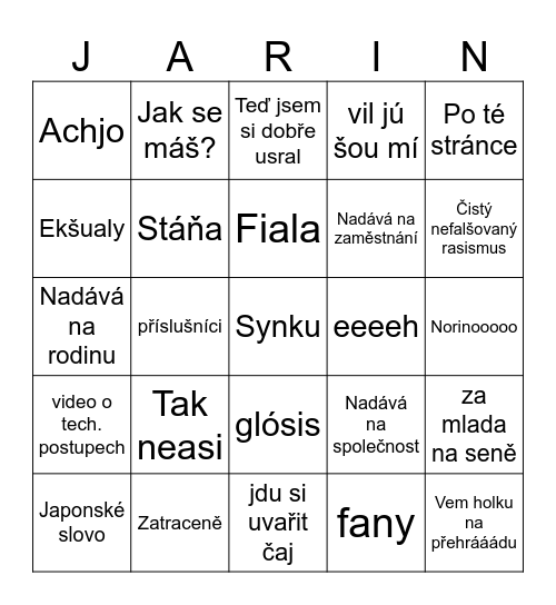 Jarinovo bingo Card
