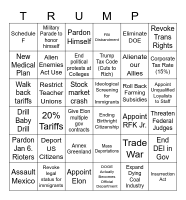 Trump 2nd Term (2024-2028) Bingo Card