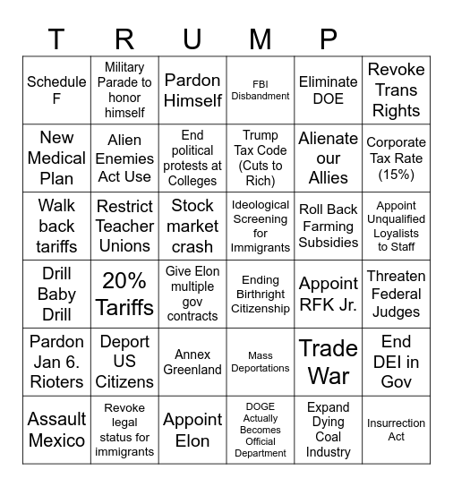 Trump 2nd Term (2024-2028) Bingo Card