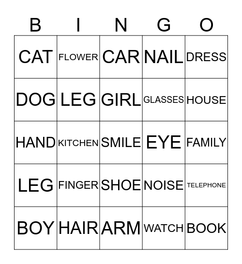 English Library Bingo Card