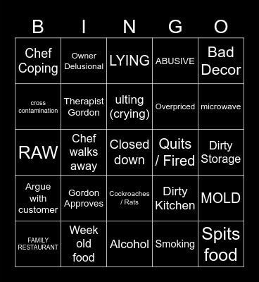 kitchen nightmares Bingo Card