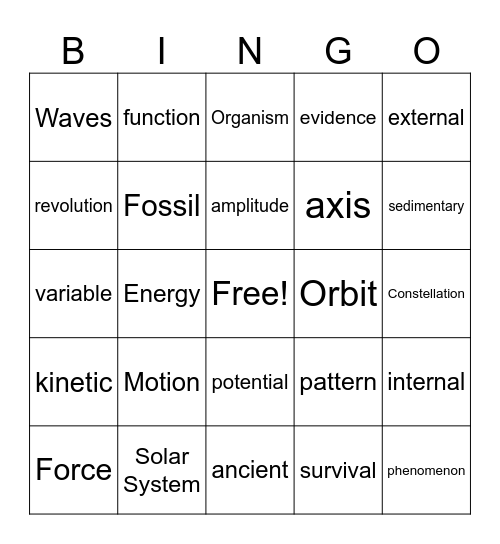 Science Vocab 4th Grade Bingo Card