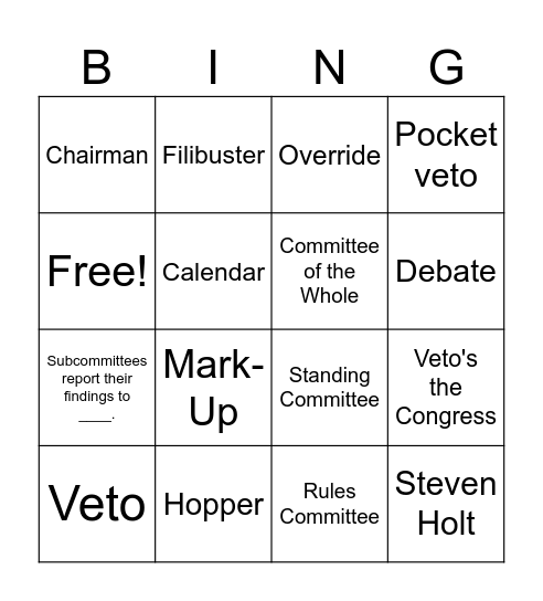 Government Bingo Card