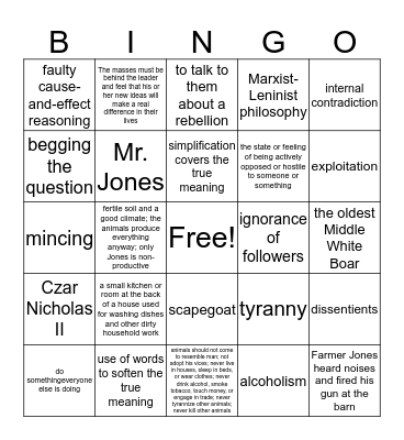Animal Farm: Chapter One & Vocabulary Bingo Card