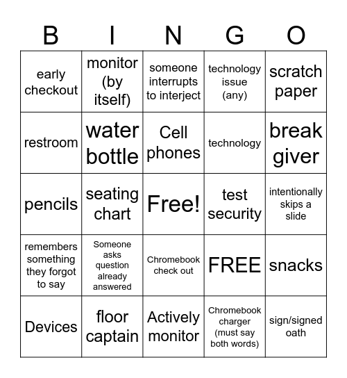 EOC Training Bingo Card