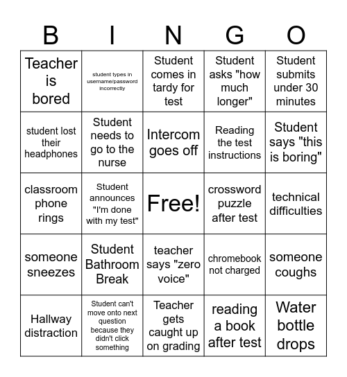 OSAS Teacher Bingo Card