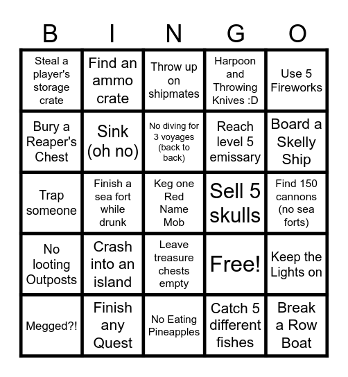 Sea of Thieves Panic Attack Bingo Card