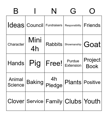 4h Bingo Card