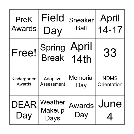 April 2025 SIC Bingo Card