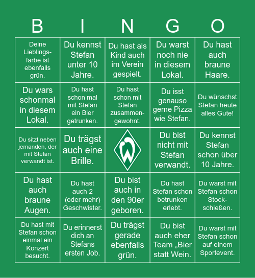 STEFANS GEBURTSTAGS-BINGO Card
