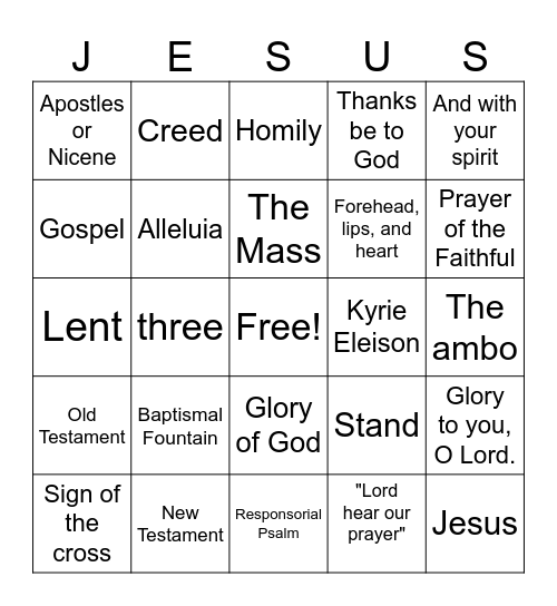Liturgy of the Word Bingo Card