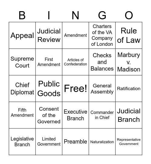 SOL REVIEW Bingo Card