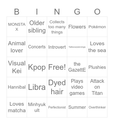 Claudia's bingo Card