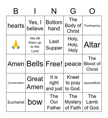 Liturgy of the Eucharist Bingo Card