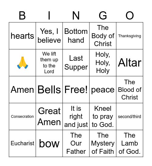 Liturgy of the Eucharist Bingo Card