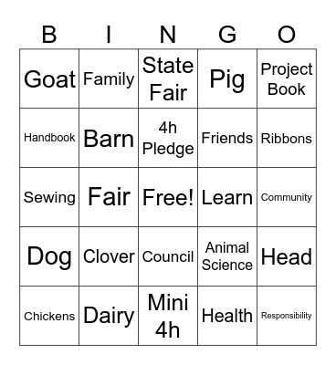 4h Bingo Card