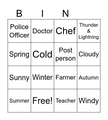 Weather & People who Help Us Bingo Card